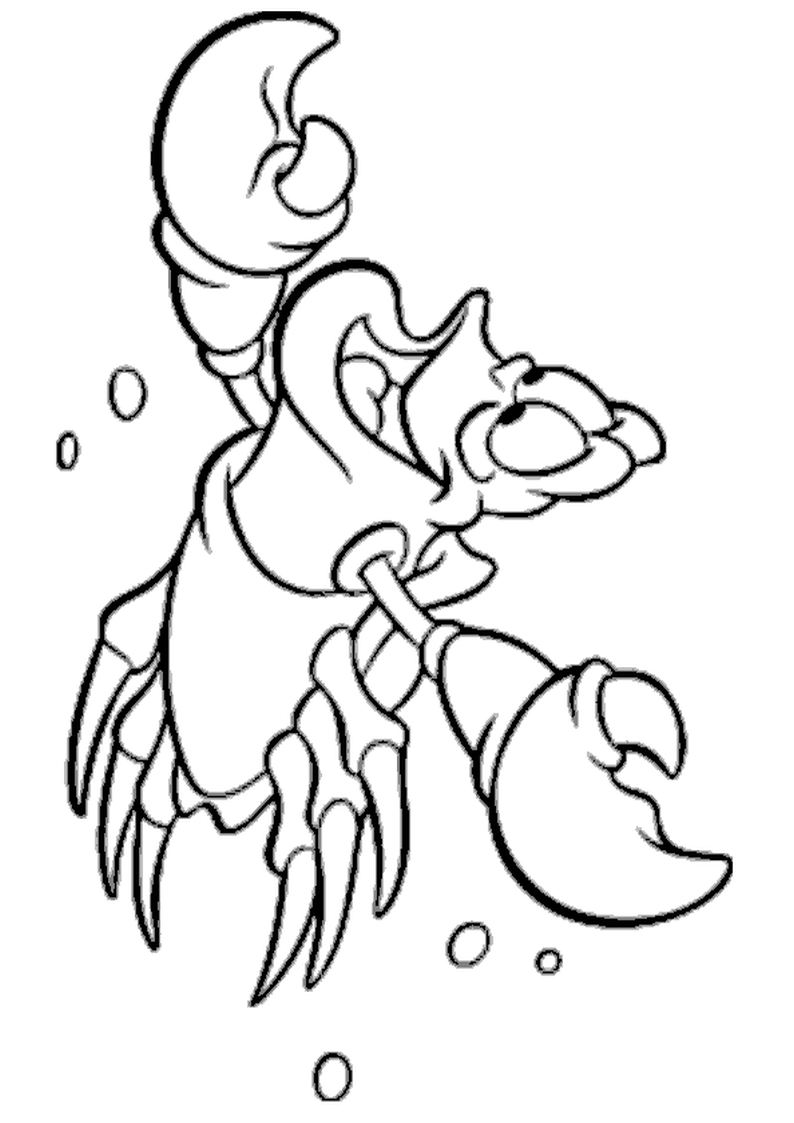 kolorowanka  Sebastian, krab z bajki Mała Syrenka od wytwórni Disney, obrazek do wydruku i pokolorowania kredkami numer 49